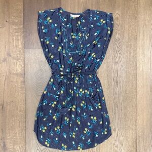 Rebecca Taylor Steel Gray 100% Silk Tulip-Print Dress